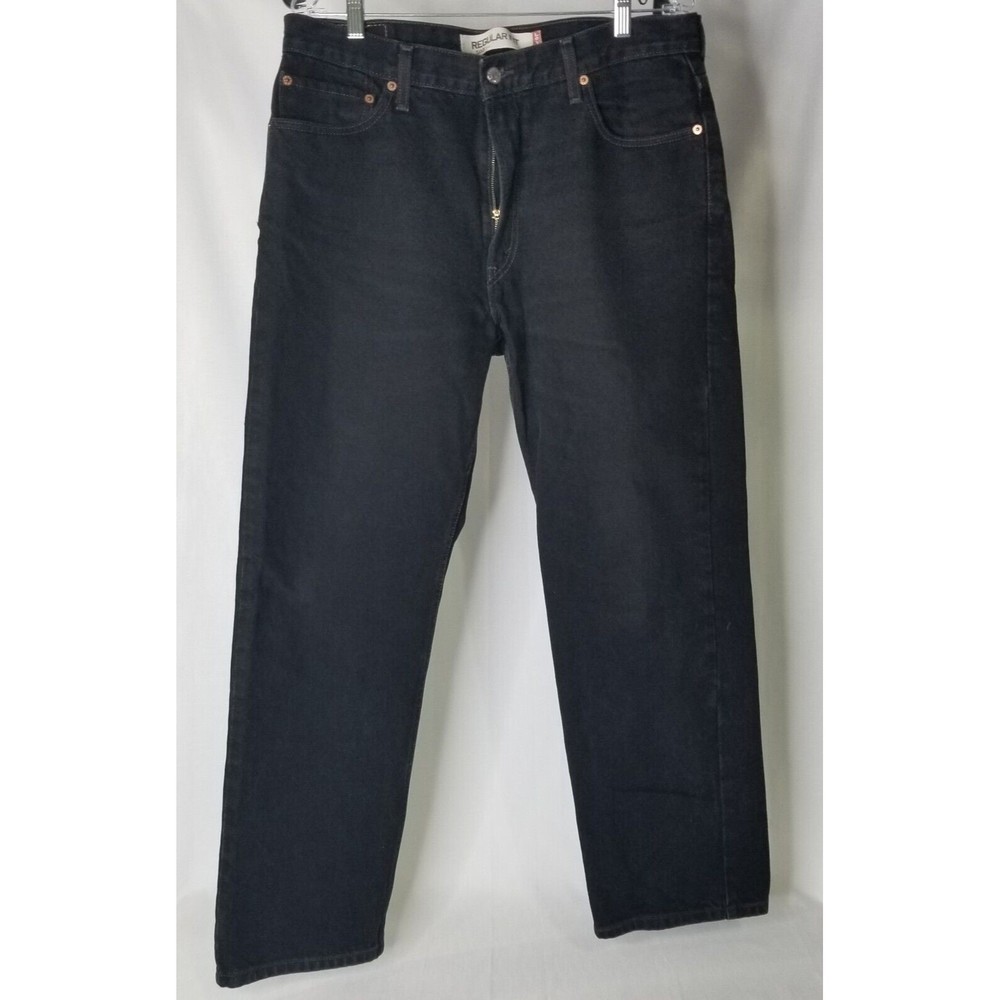 Levi 505 Mens Size 36 x 30 Regular Fit Black Denim Jeans Red Tab